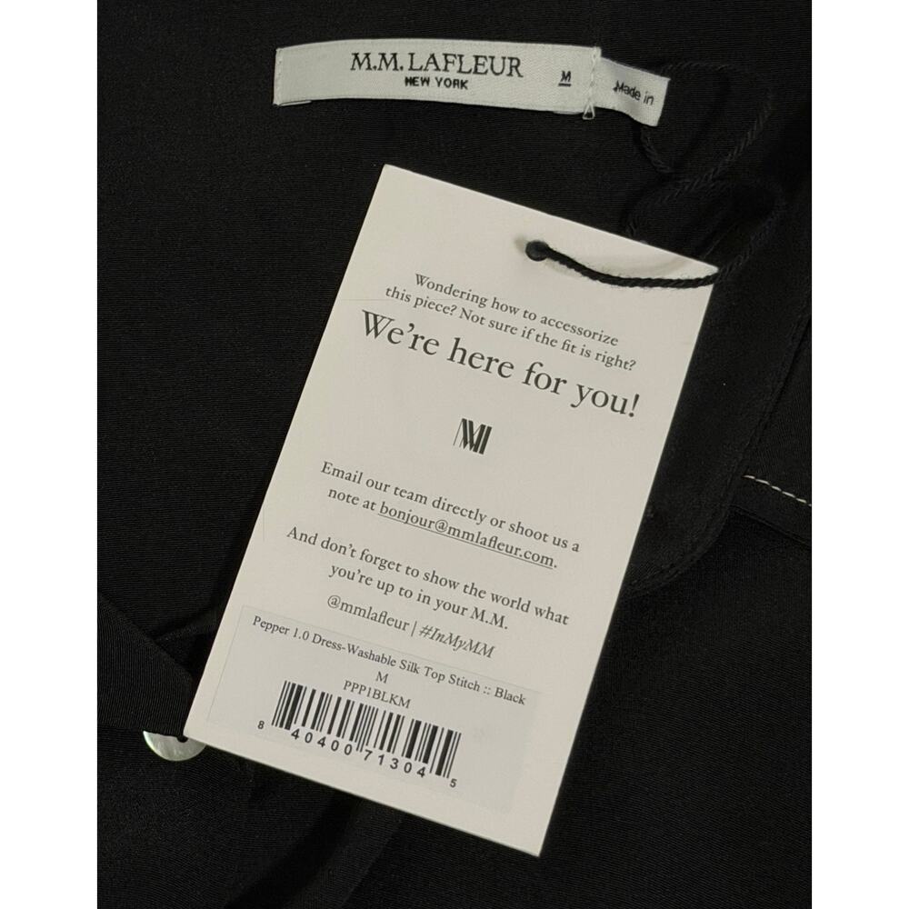 MM Lafleur The Pepper Midi Dress Black Top Stitch Medium Washable Silk Chic NWT - Picture 14 of 15